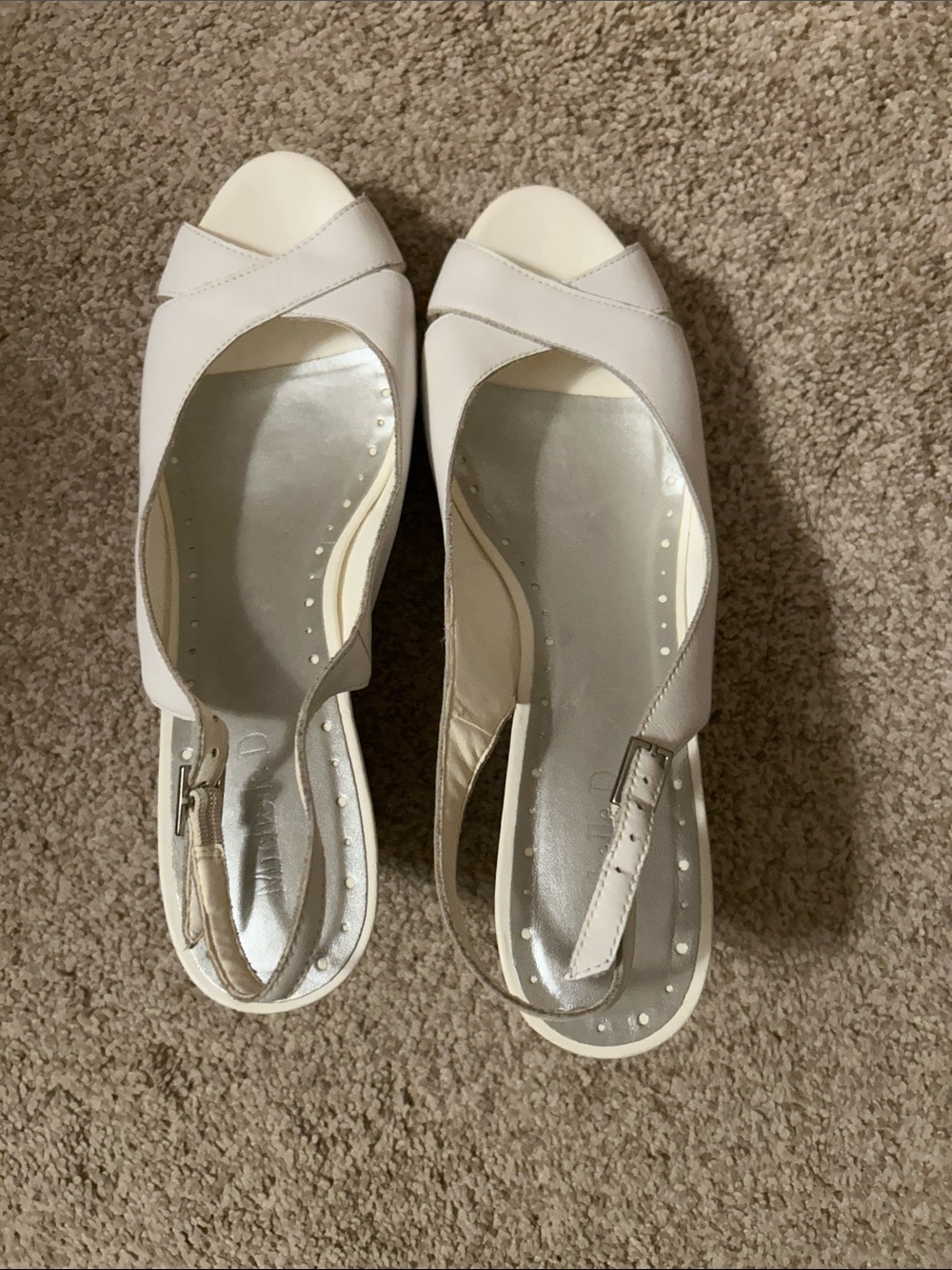 Women’s Michelle D White Leather Cork Wedge Slingbacks. Like new. 10
